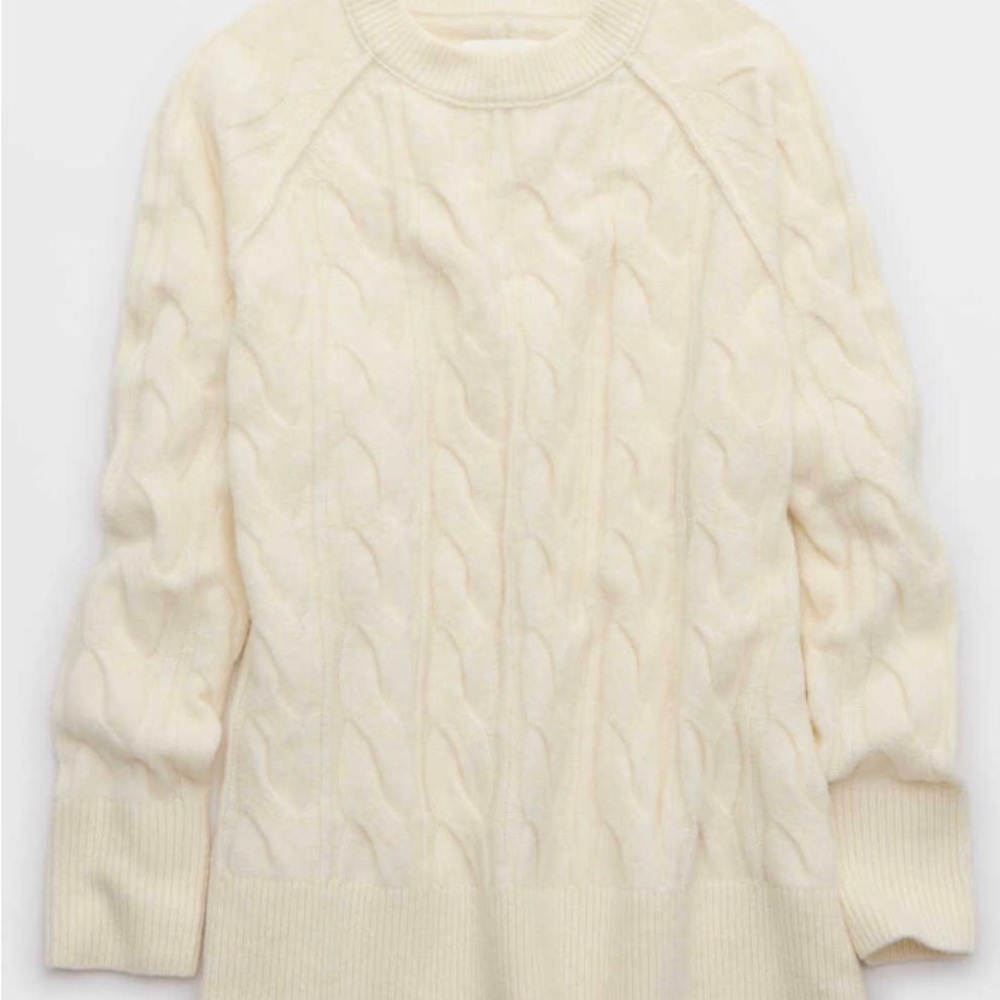 aerie Cream Cable Knit Crewneck Sweater - Picture 4 of 8
